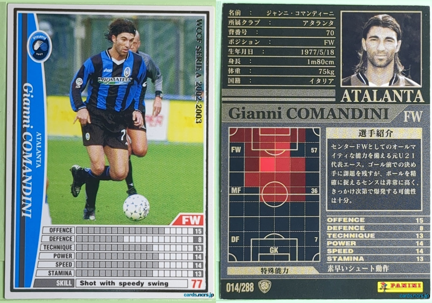 Panini WCCF Football WCCF/2002-2003-014/288 N Gianni Comandini Trading Card NM
