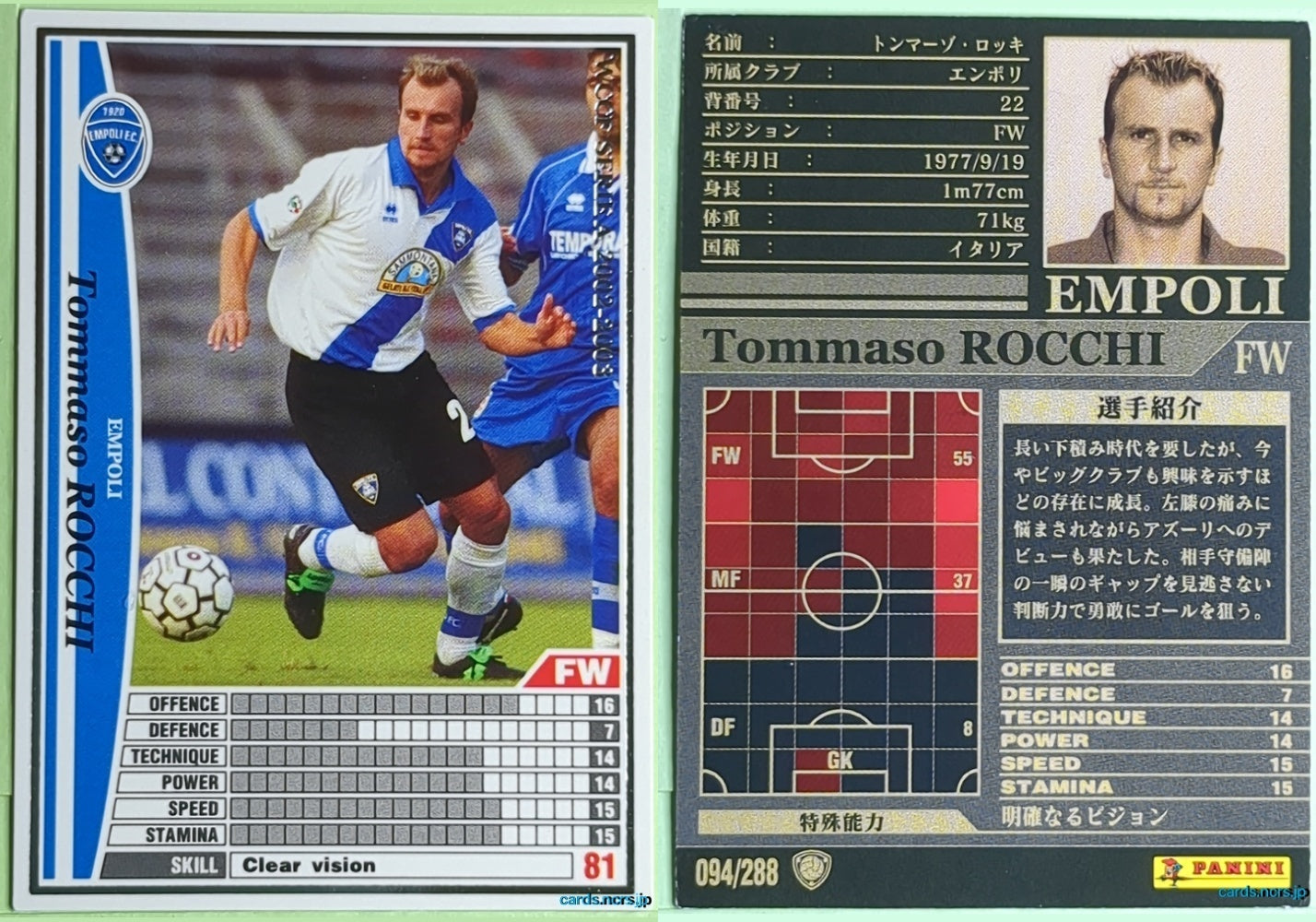 Panini WCCF Football WCCF/2002-2003-094/288 N Tommaso Rocchi Trading Card NM