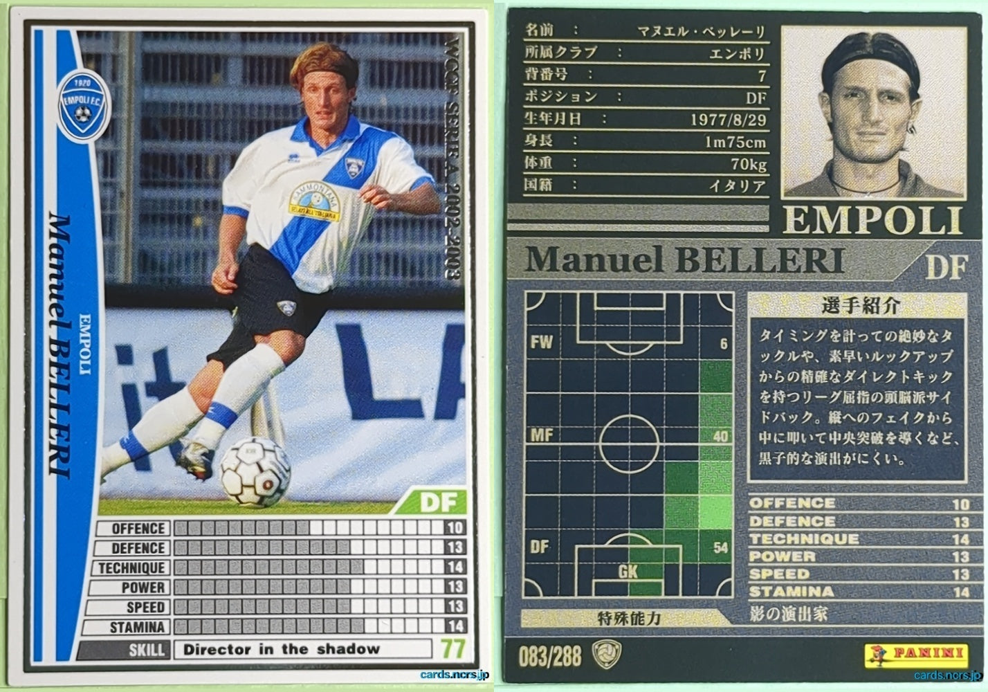 Panini WCCF Football WCCF/2002-2003-083/288 N Manuel Belleri Trading Card NM