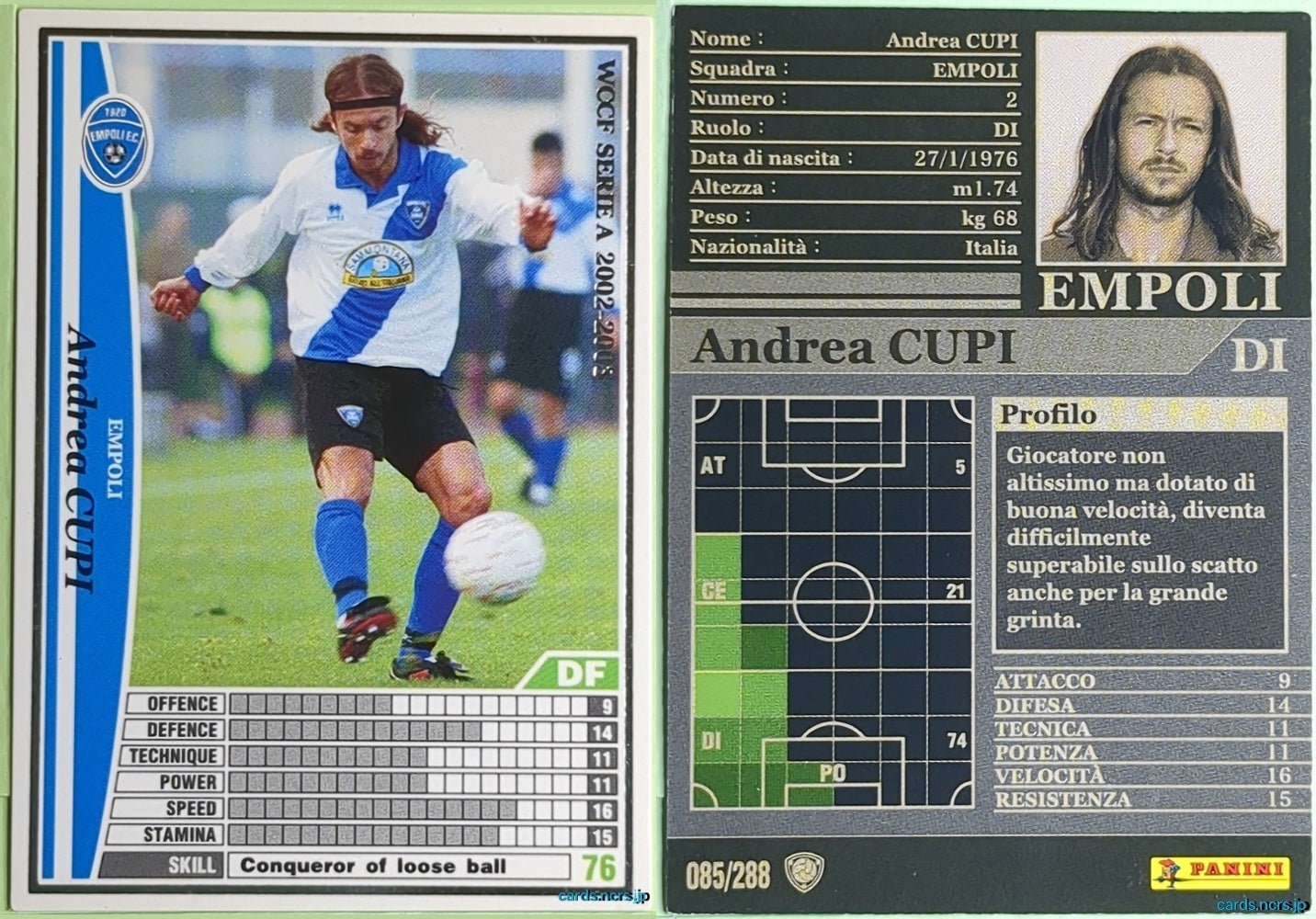 Panini WCCF Football WCCF/2002-2005-085/288EN N Andrea Cupi Trading Card NM