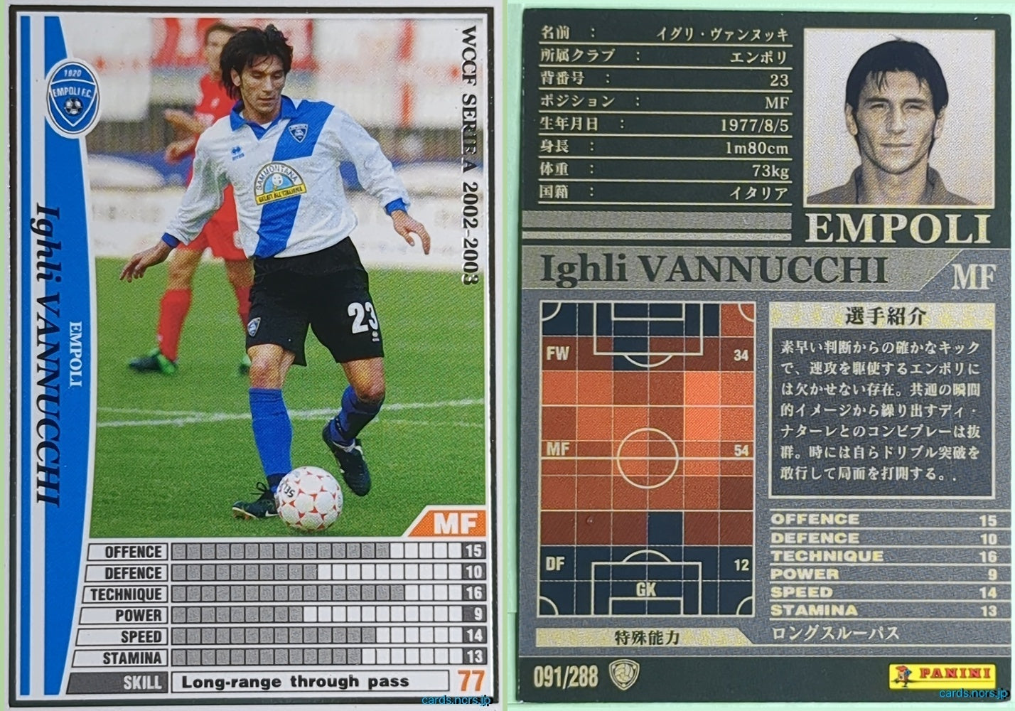 Panini WCCF Football WCCF/2002-2003-091/288 N Ighli VANNUCCHI Trading Card NM