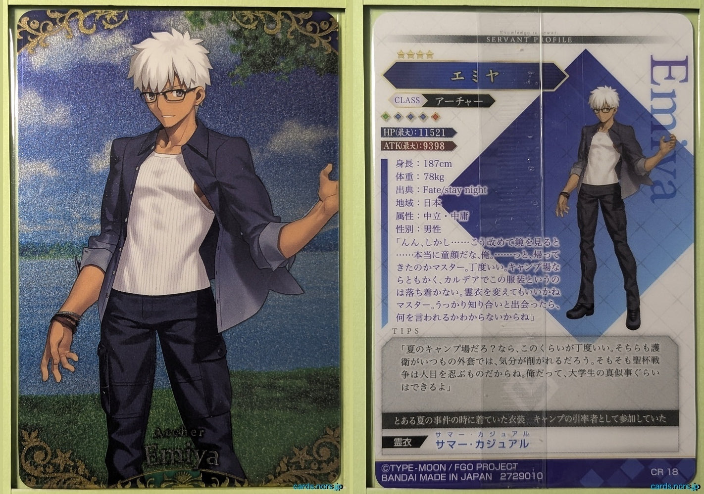Fate/Grand Order Wafer Vol.12 Fate Grand Order FGW12/CR18 CR Emiya Trading Card NM