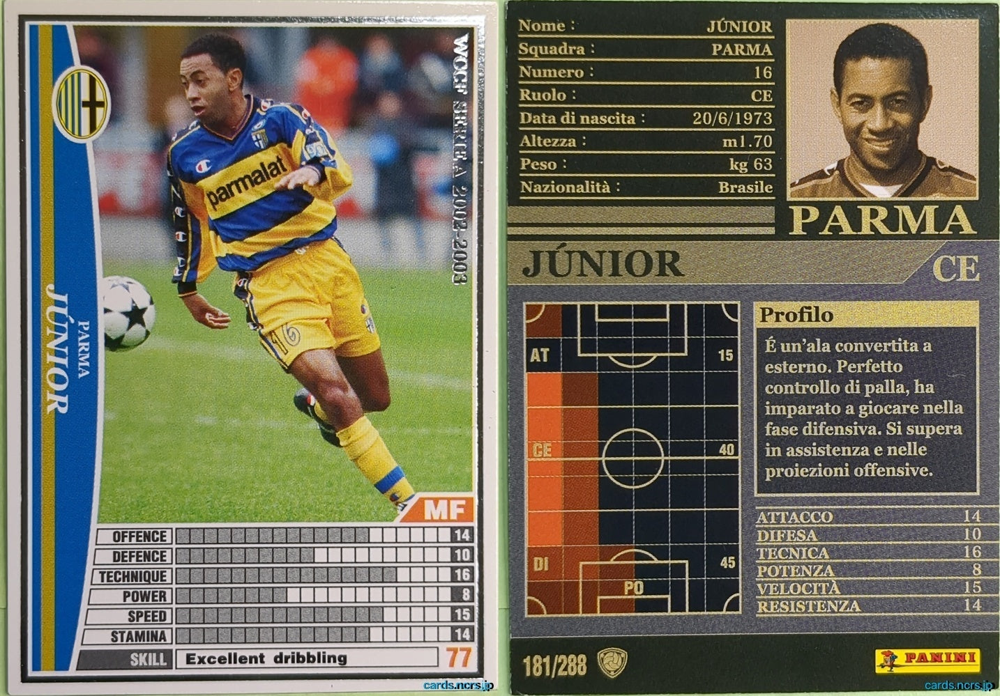 Panini WCCF Football WCCF/2002-2003-181/288EN Júnior Trading Card NM