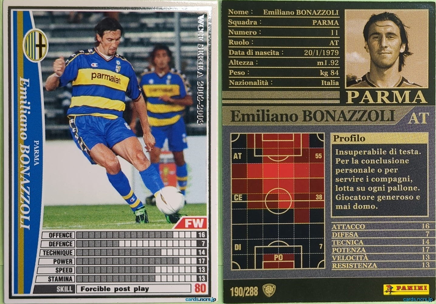 Panini WCCF Football WCCF/2002-2003-190/288EN N Emiliano Bonazzoli Trading Card NM