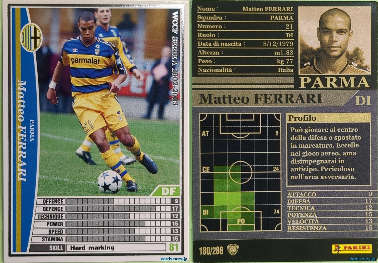 Panini WCCF Football WCCF/2002-2003-180/288EN N Matteo Ferrari Trading Card NM