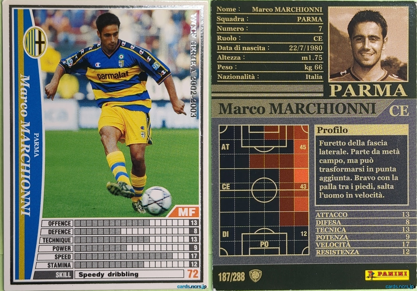 Panini WCCF Football WCCF/2002-2003-187/288EN N Marco Marchionni Trading Card NM