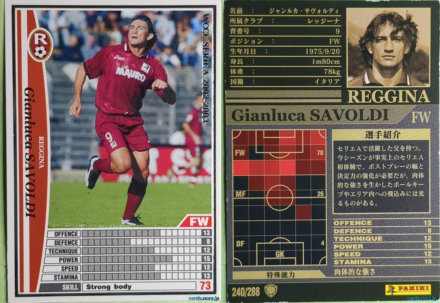 Panini WCCF Football WCCF/2002-2003-240/288 N Gianluca Savoldi Trading Card NM