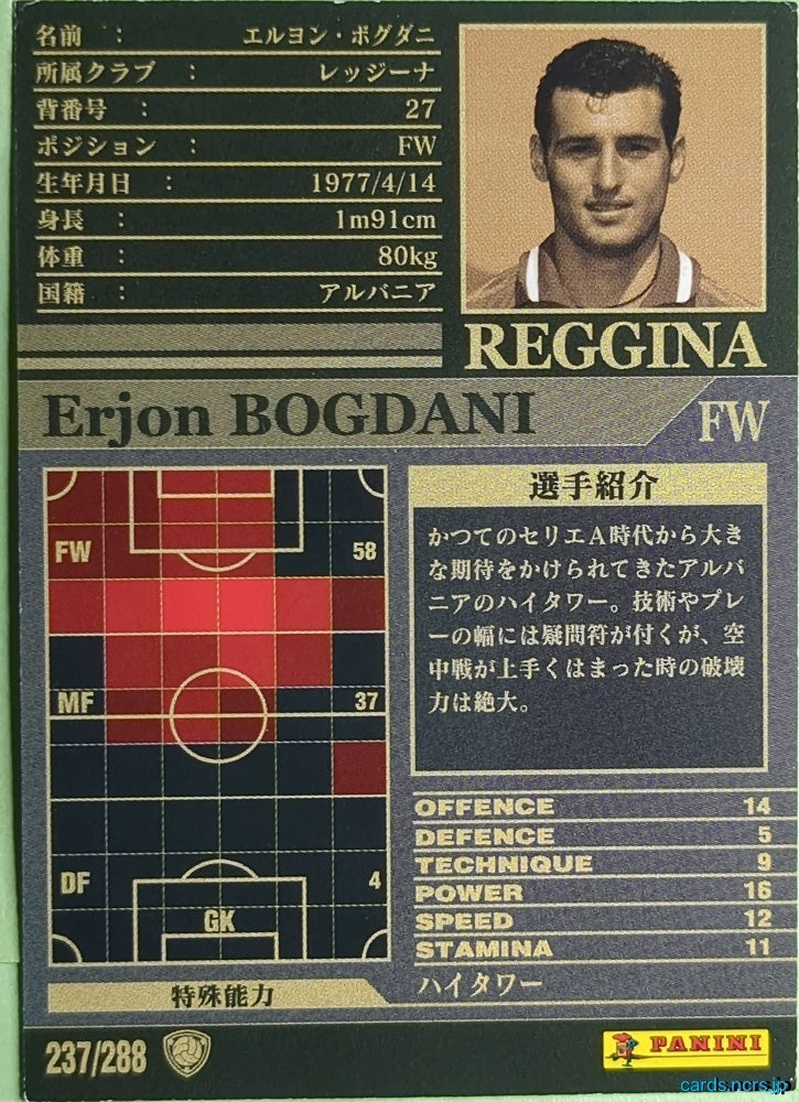 Panini WCCF Football WCCF/2002-2003-237/288 N Erjon Bogdani Trading Card NM