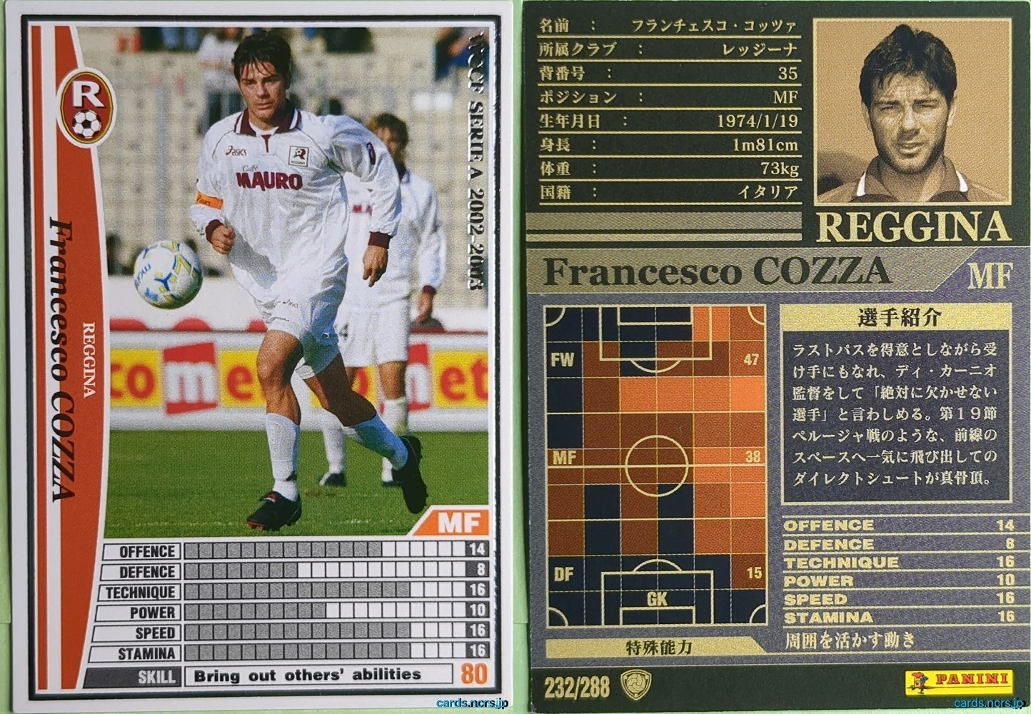 Panini WCCF Football WCCF/2002-2003-232/288 N Francesco Cozza Trading Card NM
