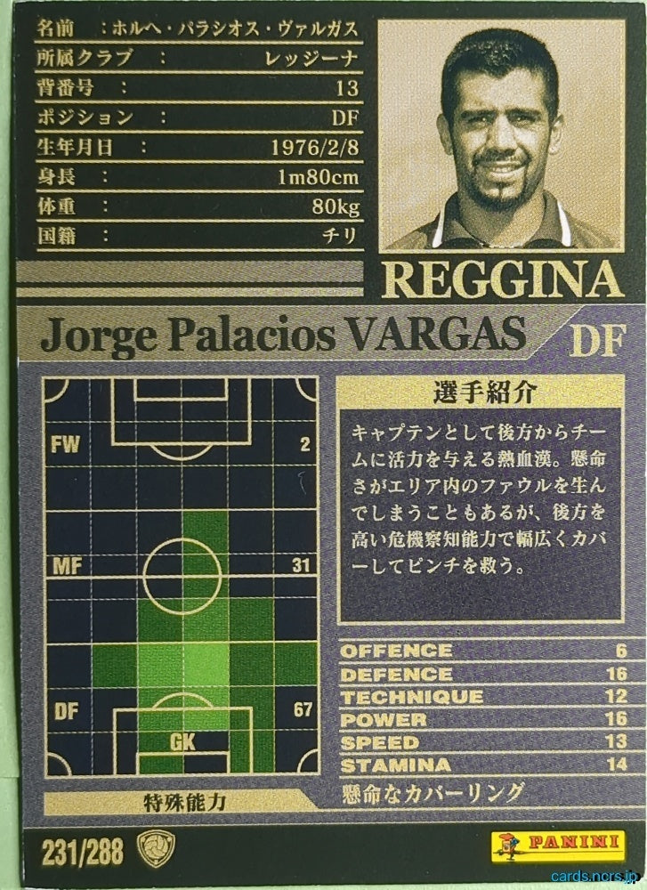 Panini WCCF Football WCCF/2002-2003-231/288 N Jorge Palacios VARGAS Trading Card NM