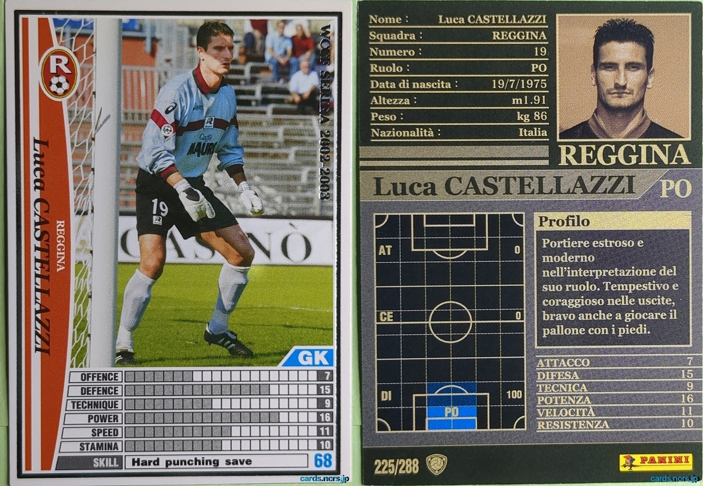 Panini WCCF Football WCCF/2002-2003-225/288EN N Luca Castellazzi Trading Card NM