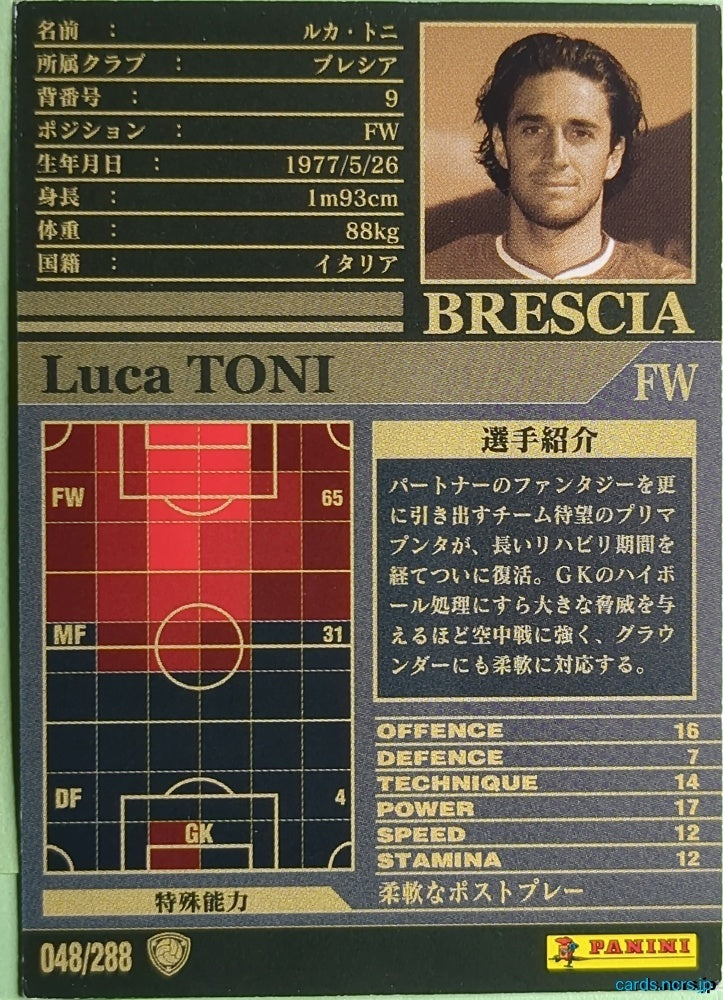 Panini WCCF Football WCCF/2002-2003-048/288 N Luca Toni Trading Card NM
