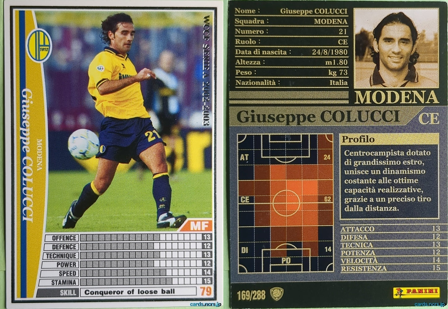 Panini WCCF Football WCCF/2002-2003-169/288EN N Giuseppe Colucci Trading Card NM