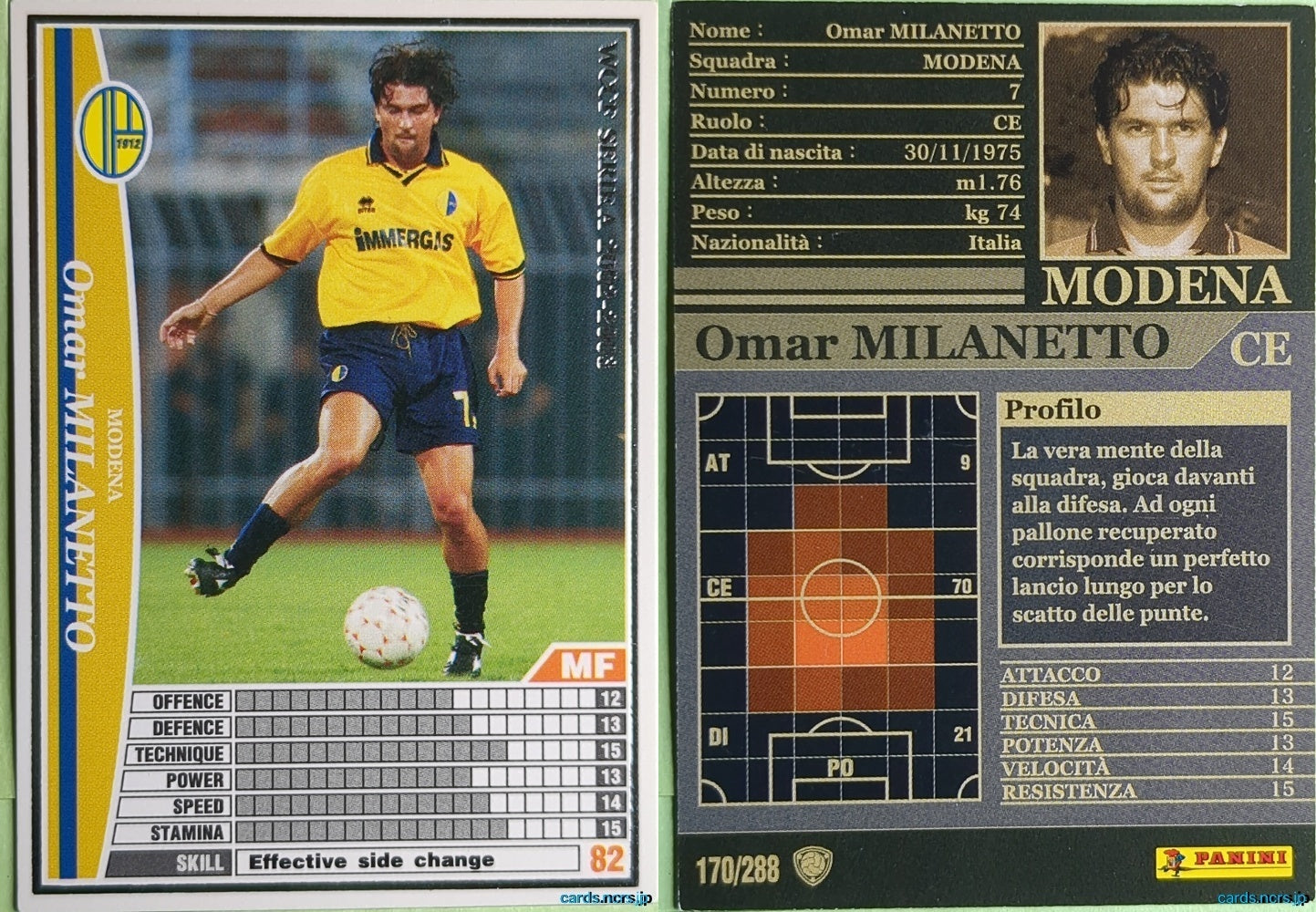 Panini WCCF Football WCCF/2002-2003-170/288EN N Omar Milanetto Trading Card NM