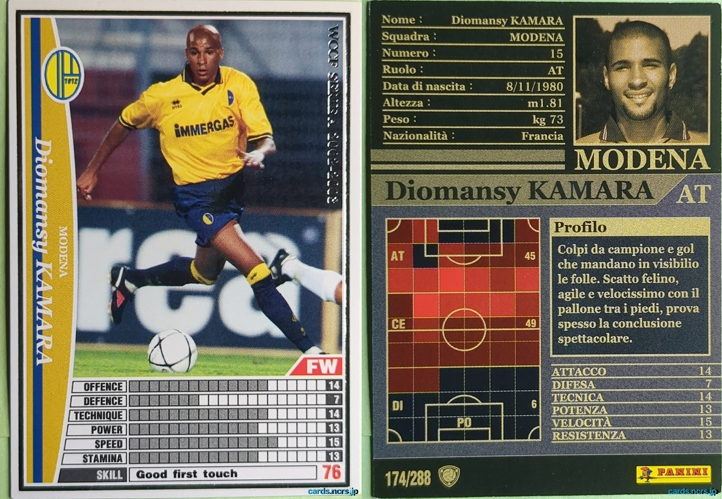 Panini WCCF Football WCCF/2002-2003-174/288EN N Diomansy Kamara Trading Card NM