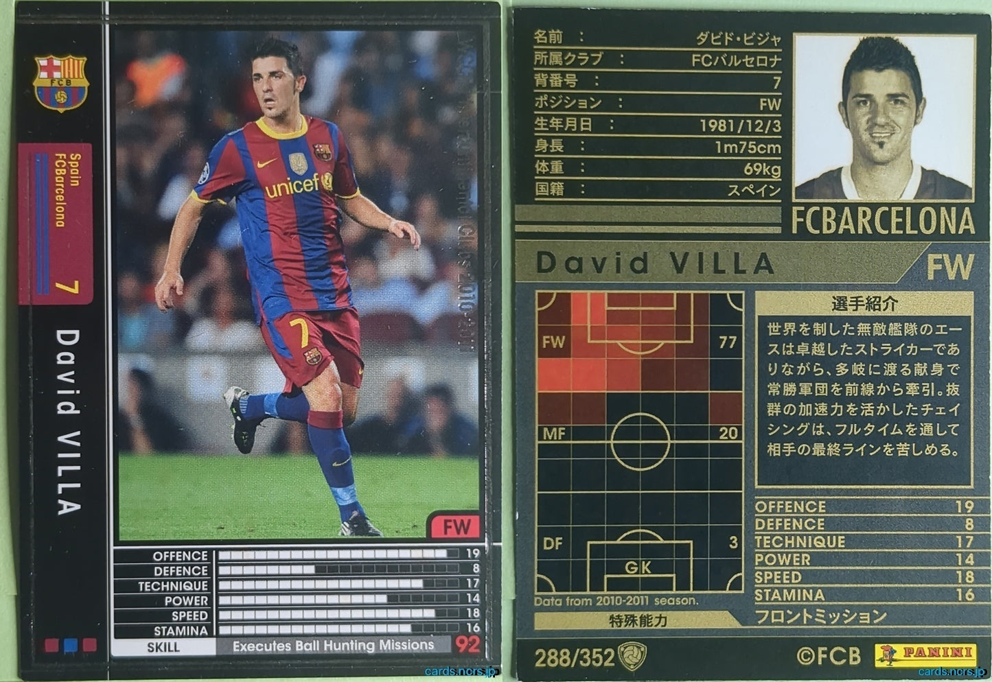 Panini WCCF Football WCCF/2010-2011-288/352 N David Villa Trading Card NM