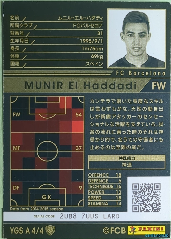 Panini WCCF Football WCCF/2014-2015-YGSA4/4 N Munir El Haddadi Trading Card NM
