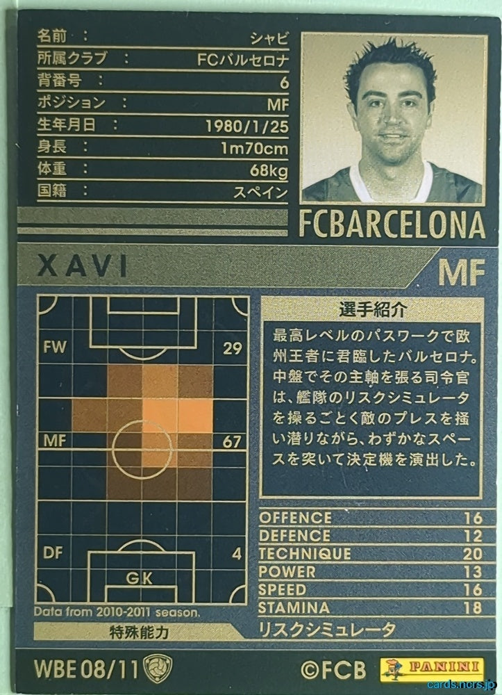 Panini WCCF Football WCCF/2010-2011-WBE08/11 N Xavi Trading Card NM