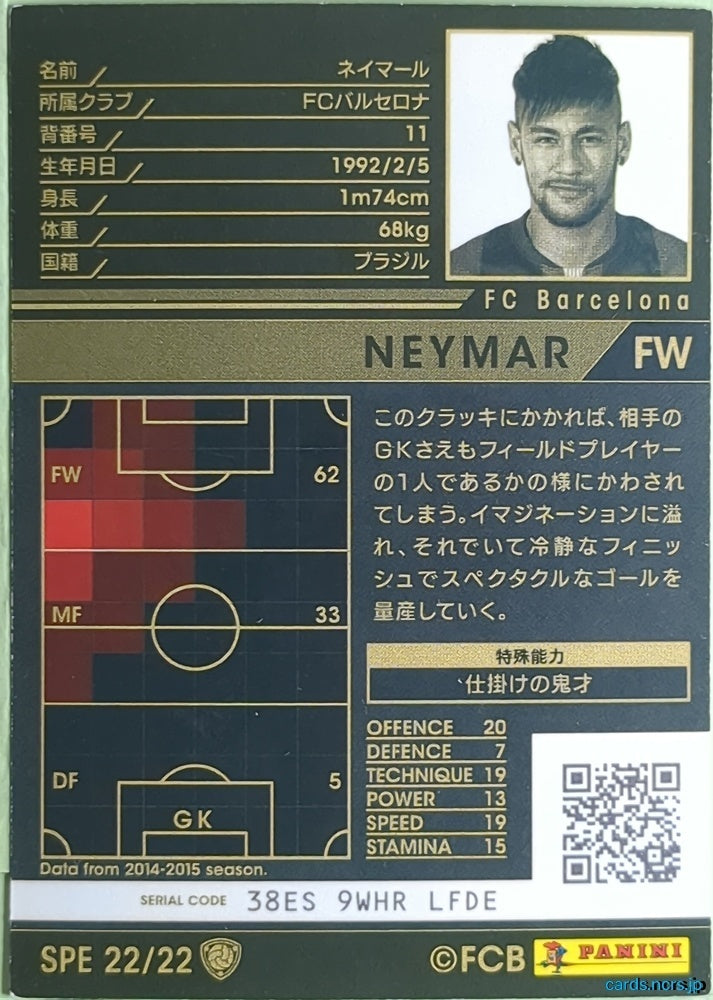 Panini WCCF Football WCCF/2015-2016-SPE22/22 N NEYMAR JR Trading Card NM