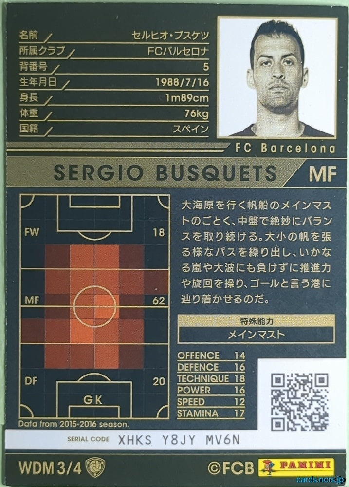 Panini WCCF Football WCCF/2016-2017-WDM3/4 N Sergio Busquets Trading Card NM