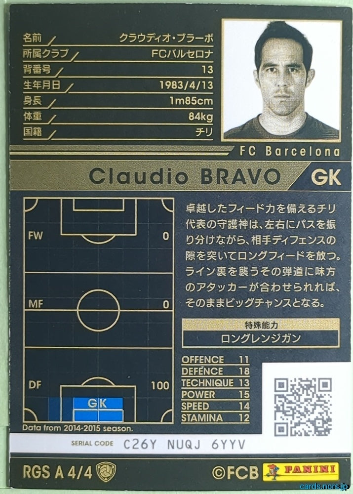 Panini WCCF Football WCCF/2014-2015-RGSA4/4 N Claudio Bravo Trading Card NM