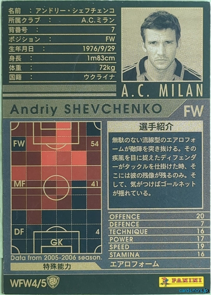 Panini WCCF Football WCCF/2005-2006-WFW4/5 N Andriy Shevchenko Trading Card NM