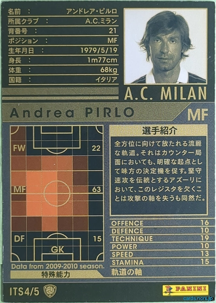 Panini WCCF Football WCCF/2009-2010-ITS4/5 N Andrea PIRLO Trading Card NM