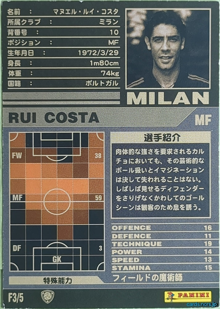 Panini WCCF Football WCCF/2001-2002-F3/5 N Rui Costa Trading Card NM