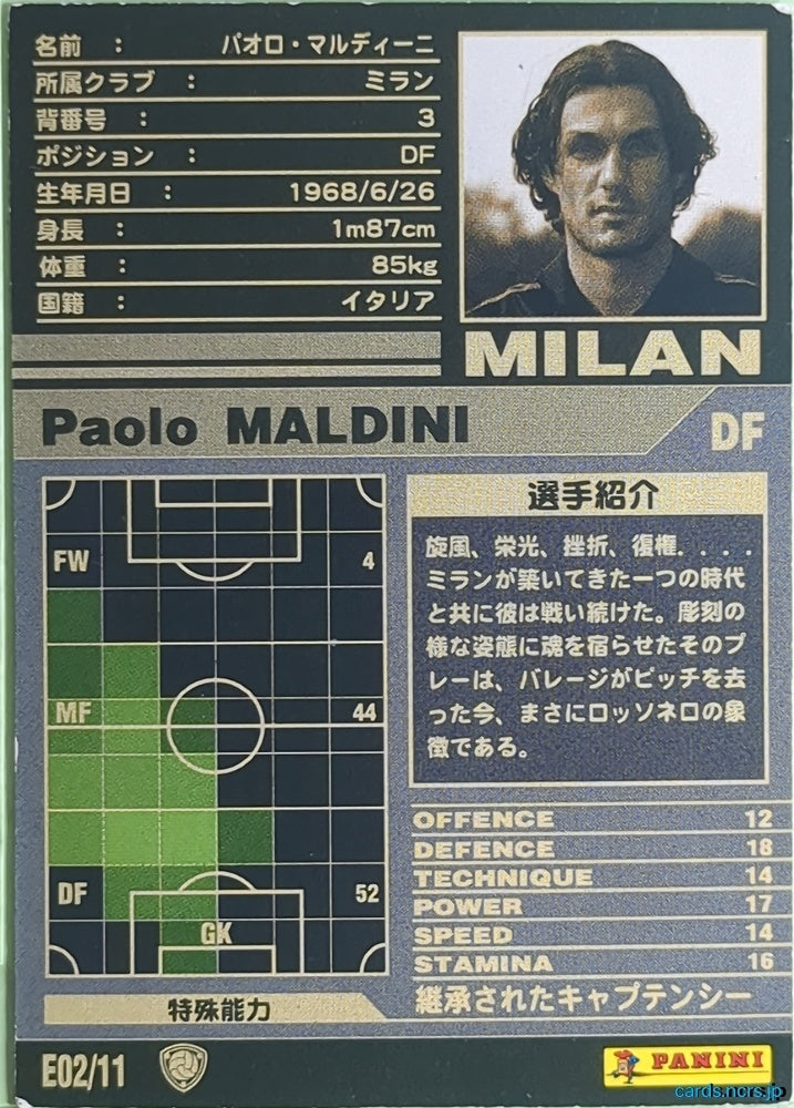 Panini WCCF Football WCCF/2001-2002-E02/11 N Paolo Maldini Trading Card NM