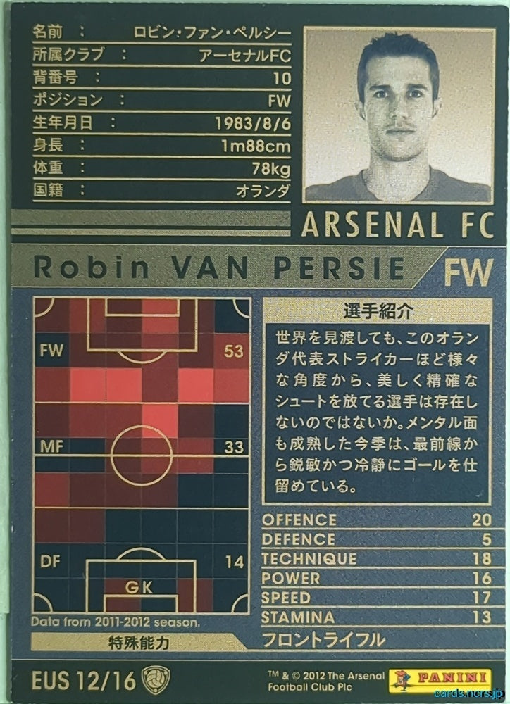 Panini WCCF Football WCCF/2011-2012-EUS12/16 N Robin VAN PERSIE Trading Card NM
