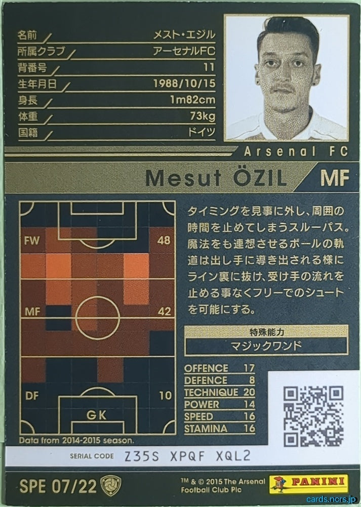 Panini WCCF Football WCCF/2014-2015-SPE07/22 N Mesut Ozil Trading Card NM