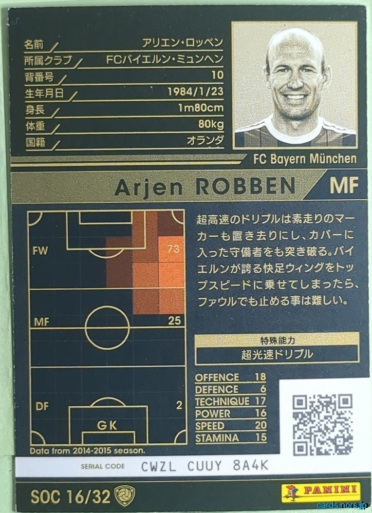 Panini WCCF Football WCCF/2014-2015-SOC16/32 N Arjen ROBBEN Trading Card NM