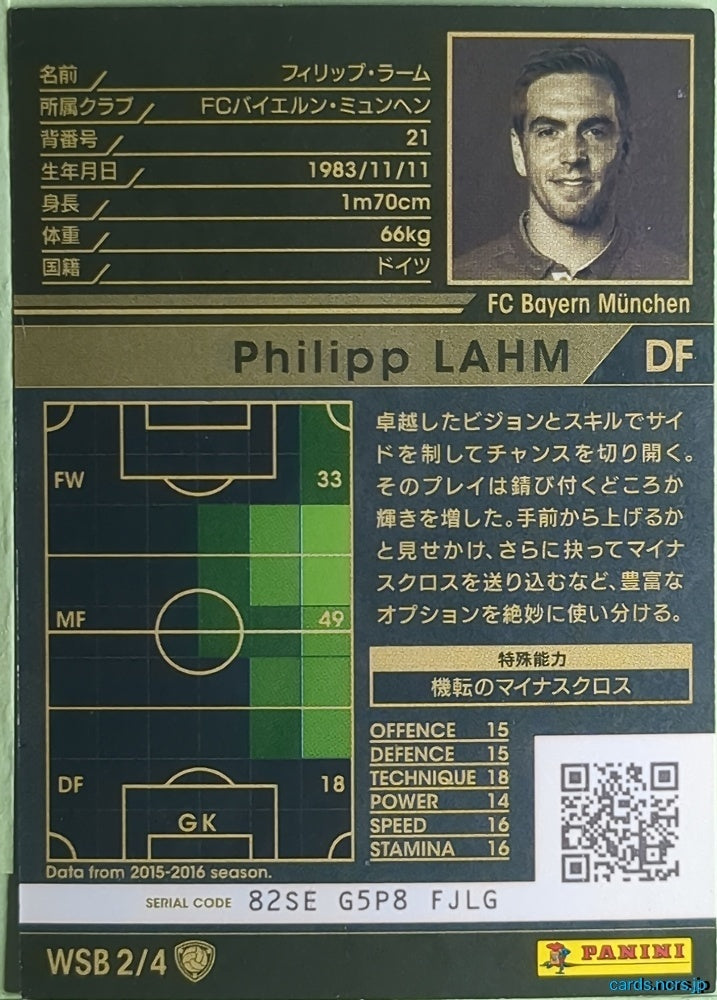 Panini WCCF Football WCCF/2016-2017-WSB2/4 N Philipp Lahm Trading Card NM