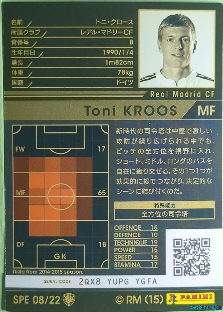 Panini WCCF Football WCCF/2015-2016-SPE08/22 N Toni KROOS Trading Card NM