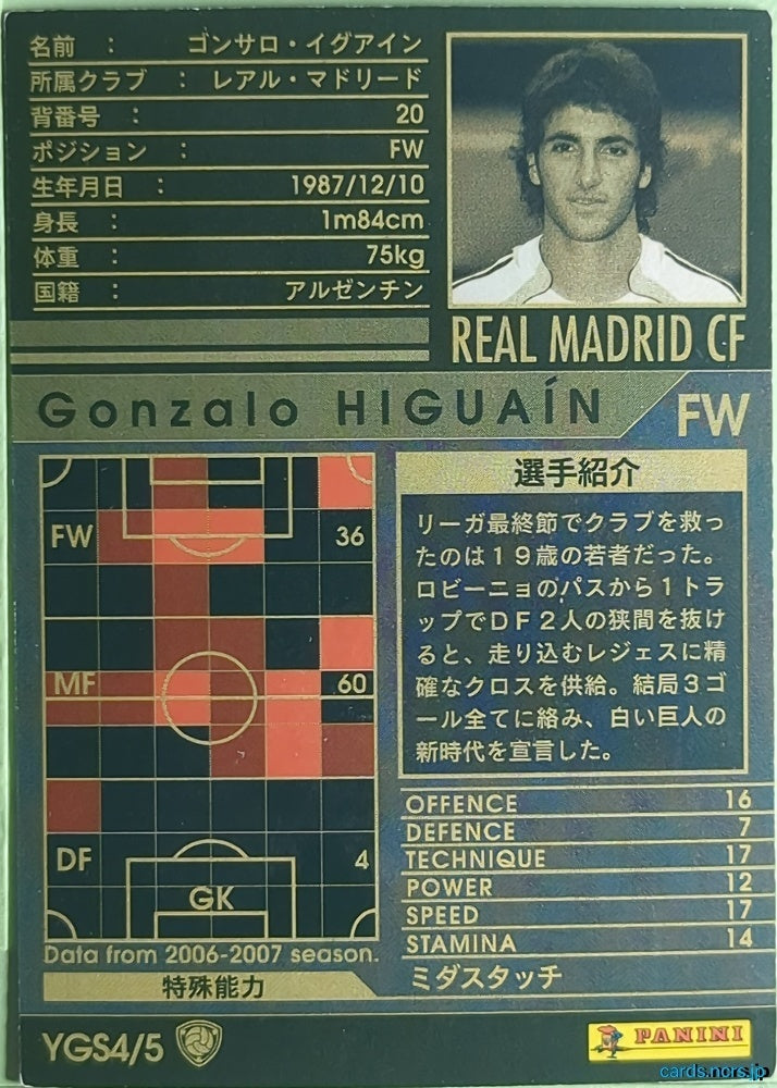 Panini WCCF Football WCCF/2006-2007-YGS4/5 N Gonzalo Higuain Trading Card NM