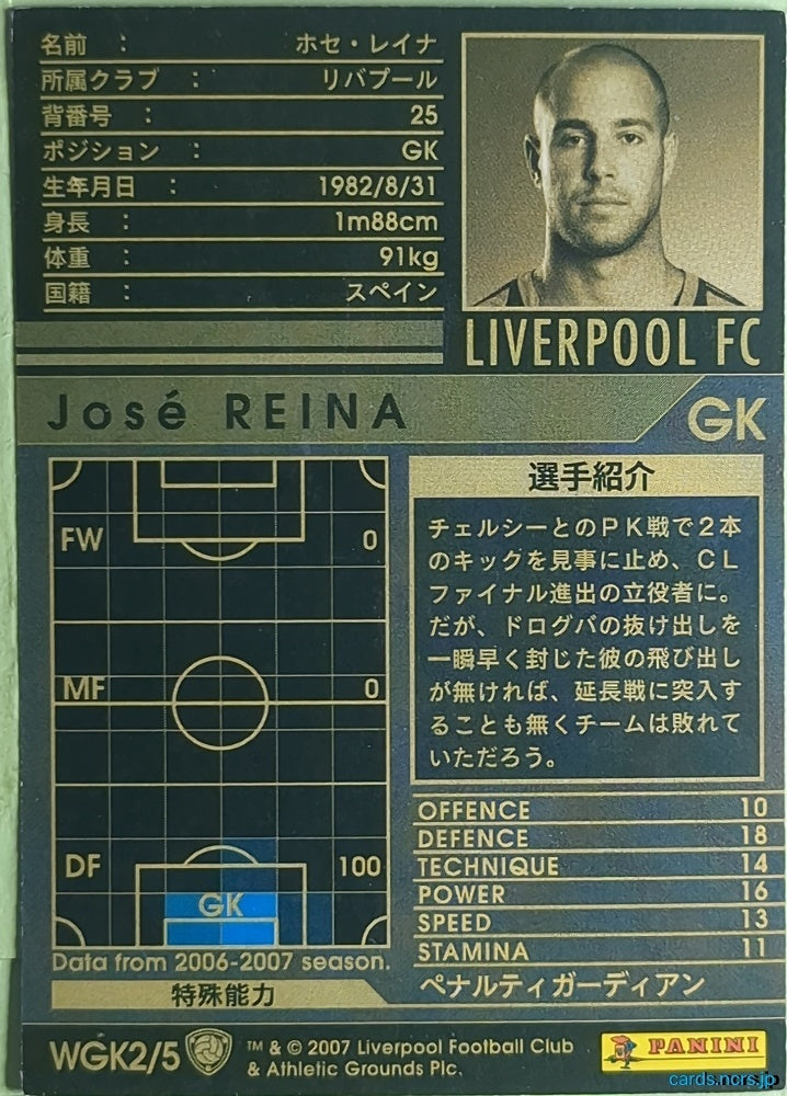 Panini WCCF Football WCCF/2006-2007-WGK2/5 N José Reina Trading Card NM