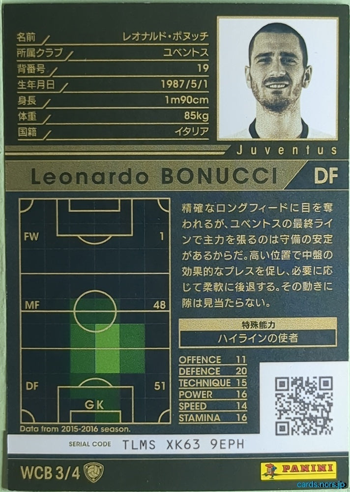 Panini WCCF Football WCCF/2016-2017-WCB3/4 N Leonardo Bonucci Trading Card NM