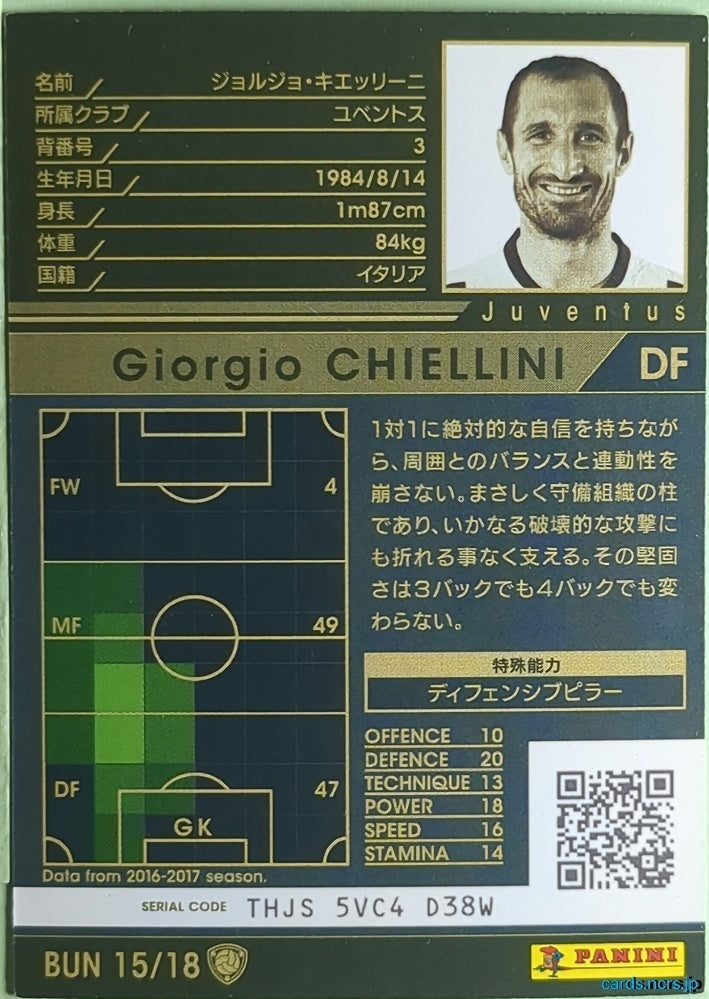 Panini WCCF Football WCCF/2016-2017-BUN15/18 N Giorgio Chiellini Trading Card NM