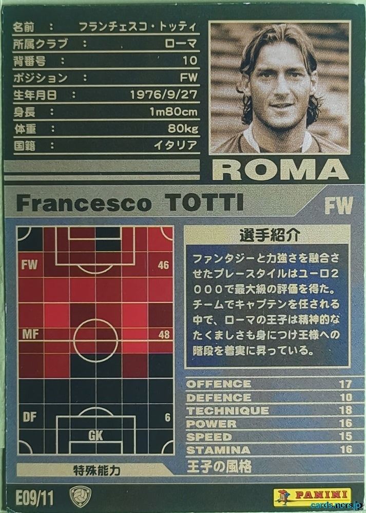 Panini WCCF Football WCCF/2001-2002-E09/11 N Francesco TOTTI Trading Card NM