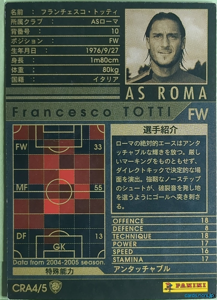 Panini WCCF Football WCCF/2004-2005-CRA4/5 N Francesco TOTTI Trading Card NM