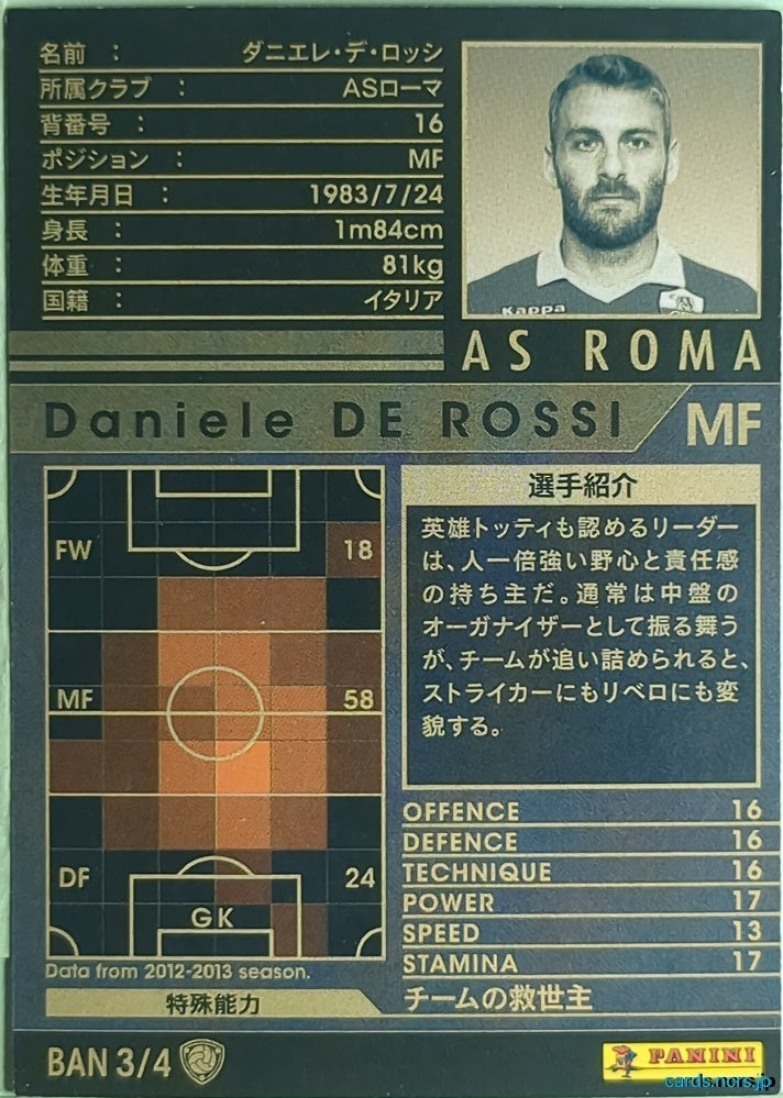 Panini WCCF Football WCCF/2012-2013-BAN3/4 N Daniele DE ROSSI Trading Card NM