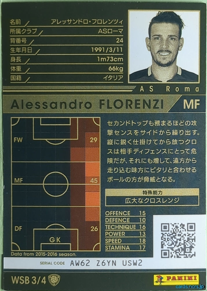 Panini WCCF Football WCCF/2016-2017-WSB3/4 N Alessandro FLORENZI Trading Card NM