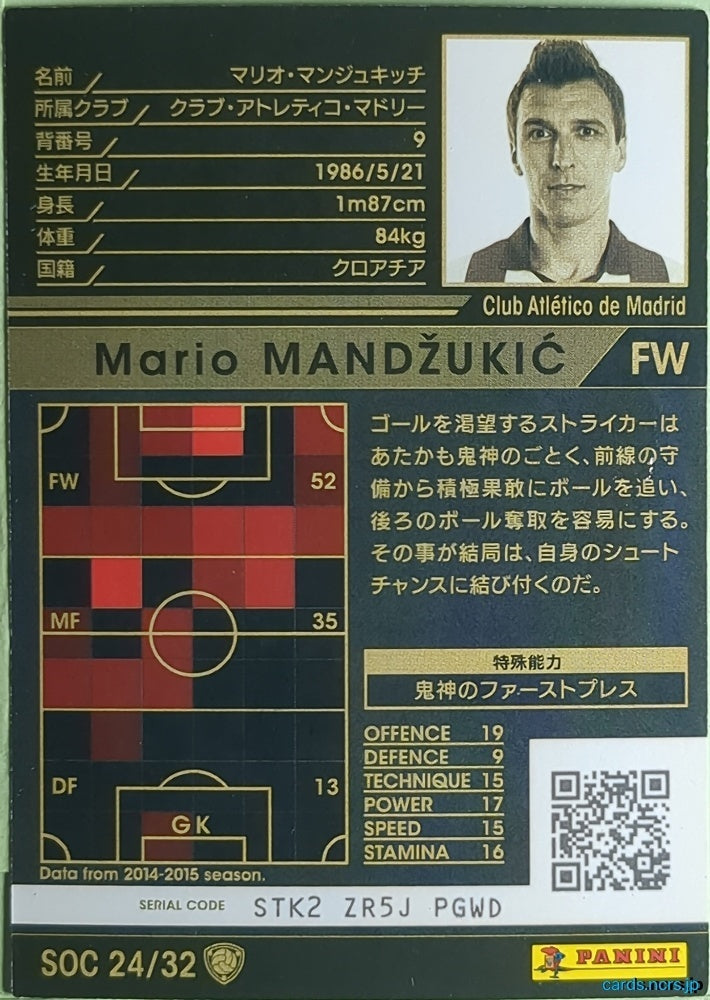 Panini WCCF Football WCCF/2014-2015-SOC24/32 N Mario Mandzukic Trading Card NM