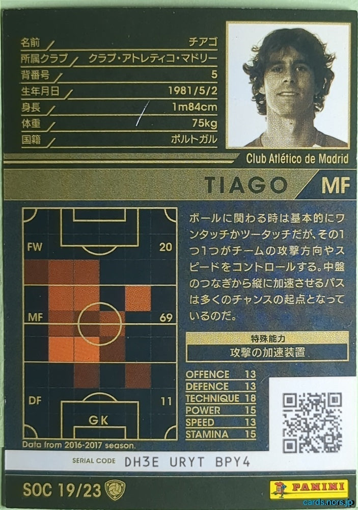 Panini WCCF Football WCCF/2016-2017-SOC19/23 N THIAGO Trading Card NM