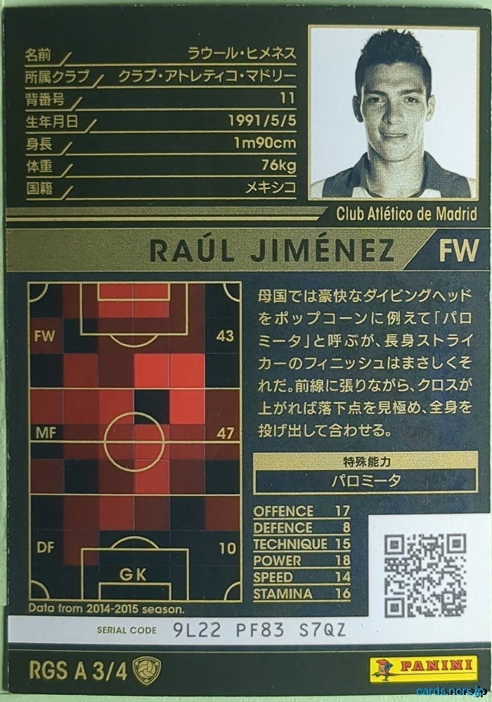 Panini WCCF Football WCCF/2014-2015-RGSA3/4 N Raul Jimenez Trading Card NM