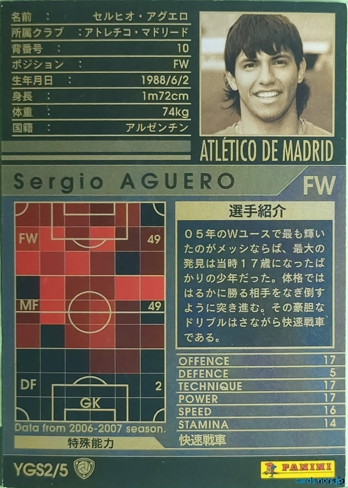Panini WCCF Football WCCF/2006-2007-YGS2/5 N Sergio KUN AGÜERO Trading Card NM