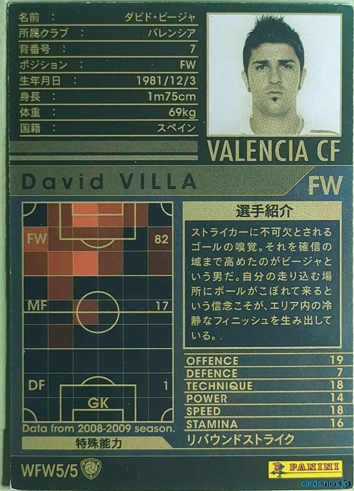 Panini WCCF Football WCCF/2008-2009-WFW5/5 N David Villa Trading Card NM