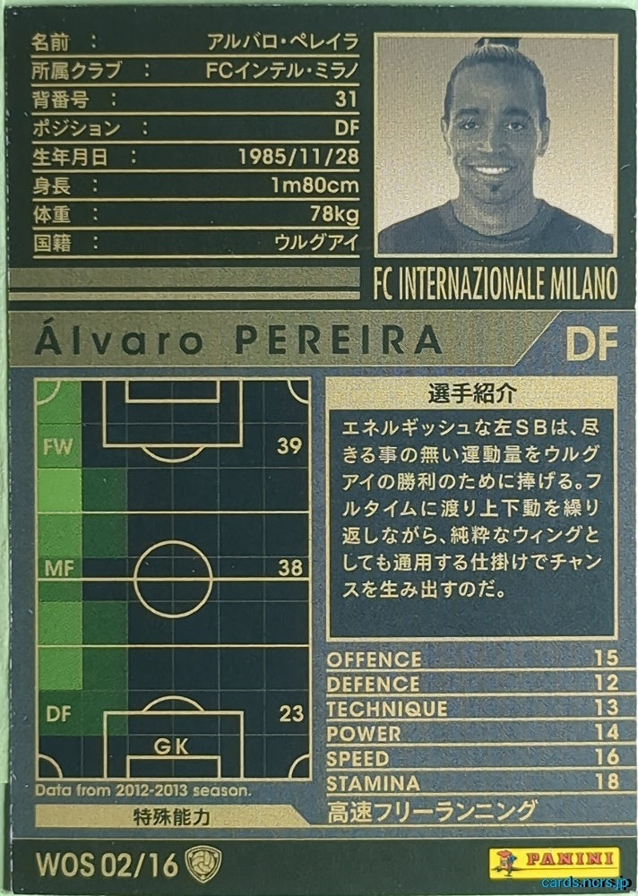Panini WCCF Football WCCF/2012-2013-WOS02/16 N Álvaro Pereira Trading Card NM