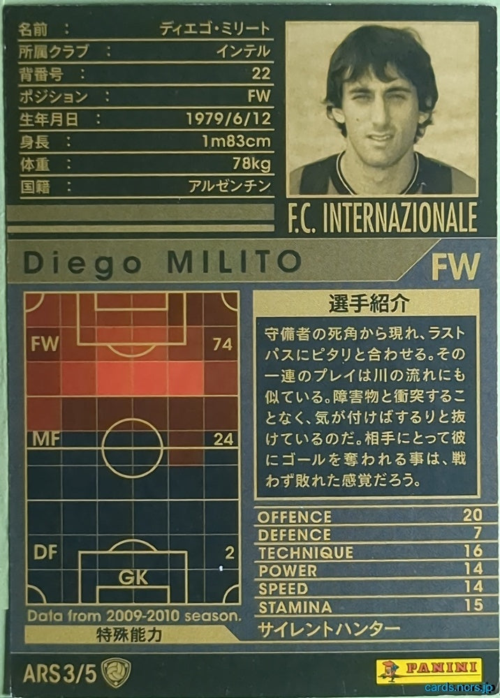 Panini WCCF Football WCCF/2009-2010-ARS3/5 N Diego Milito Trading Card NM