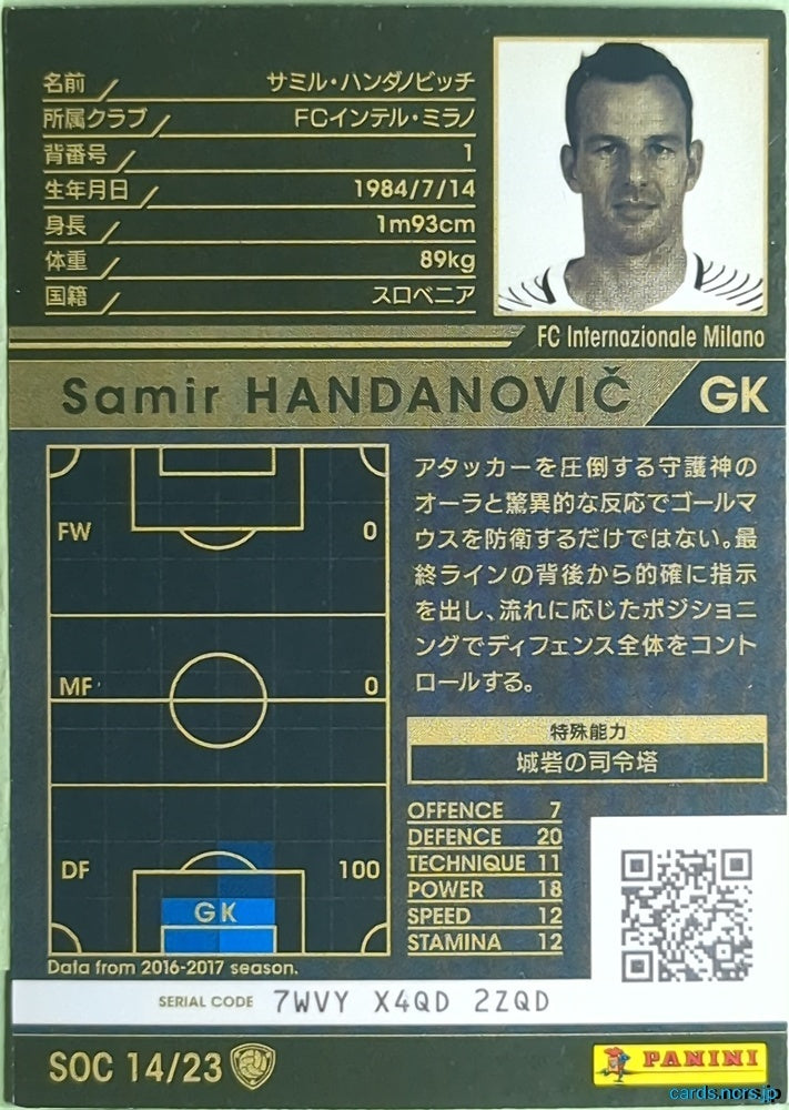 Panini WCCF Football WCCF/2016-2017-SOC14/23 N Samir Handanovič Trading Card NM
